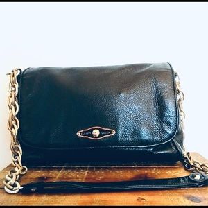 Beautiful black Elliott Lucca soft leather purse w/chain hardware shoulder strap